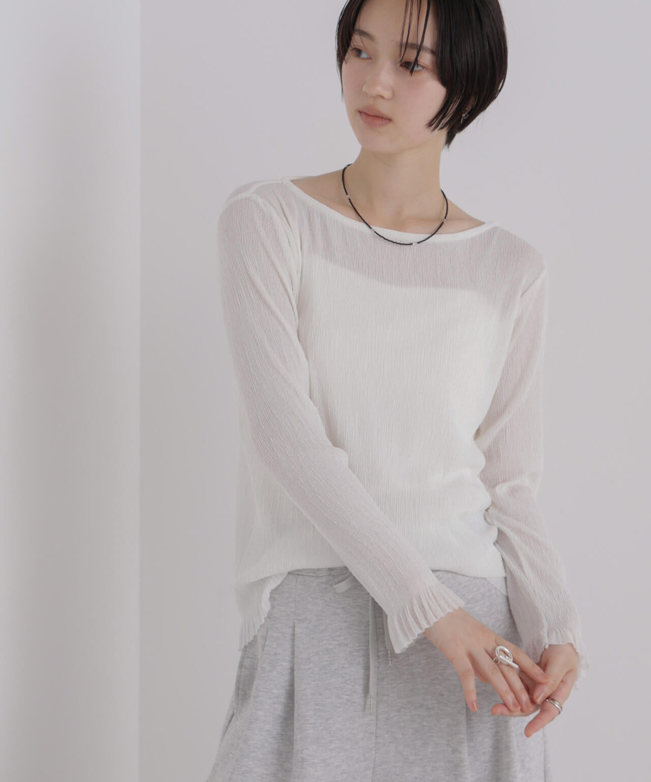 シアープリーツカットロングスリーブトップス 6736223306