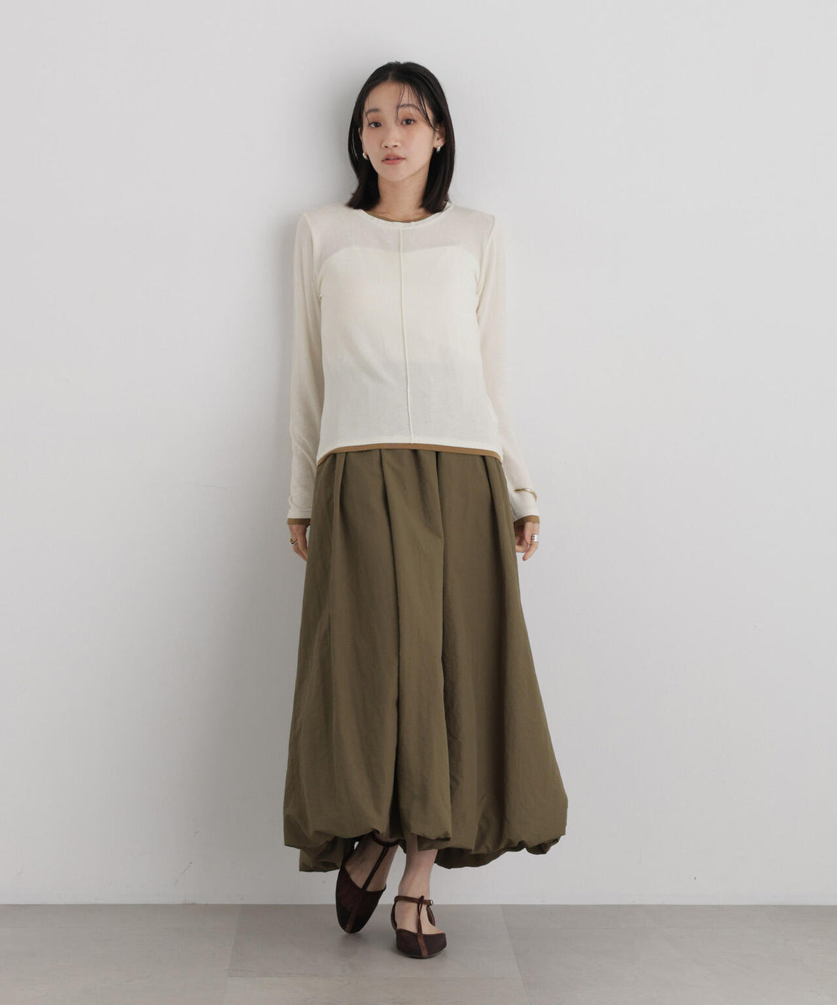 レイヤードライク配色ソフトタッチカットロングスリーブトップス 6736223307