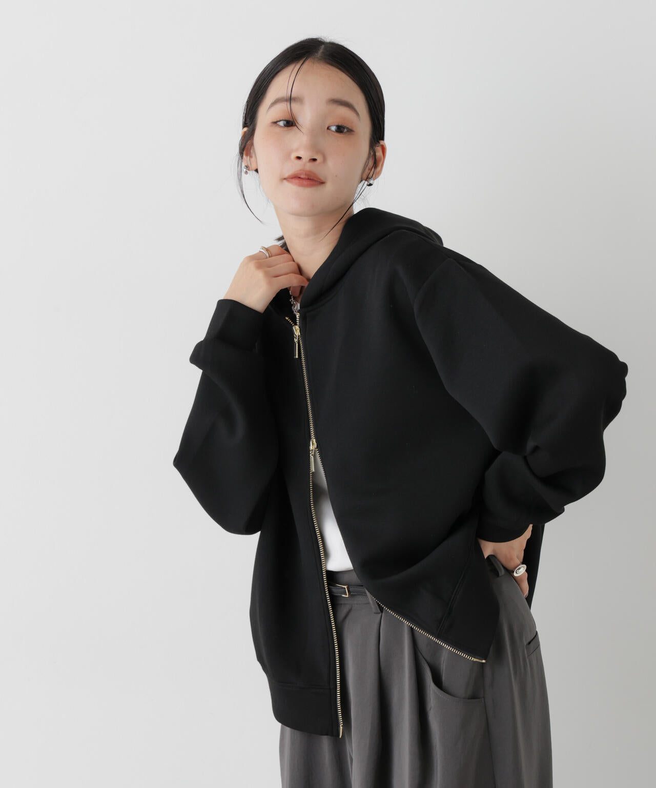 スポンディッシュダンボールカットジップアップフードトップス(セットアップ可) 6736223313