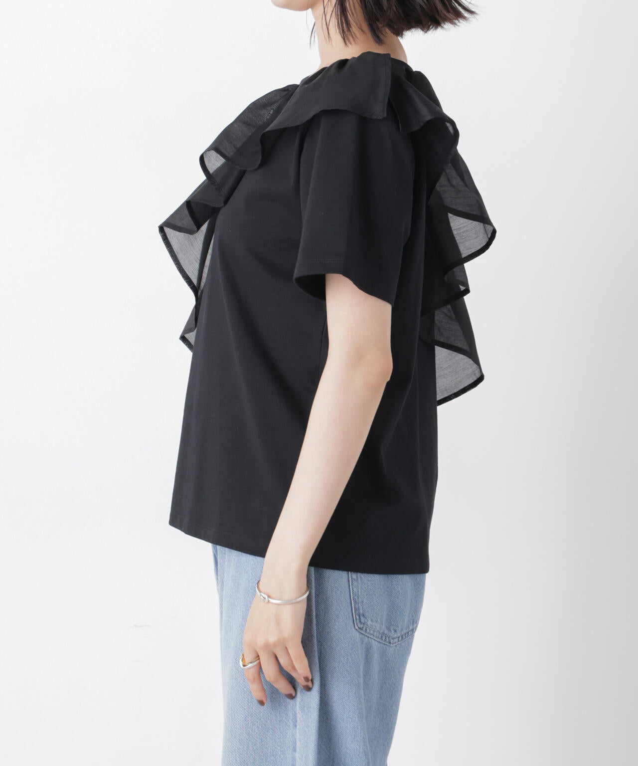アシンメトリーフリル異素材コンビTシャツ 6736224300
