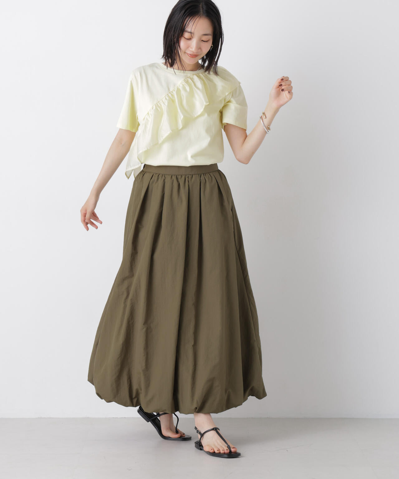 アシンメトリーフリル異素材コンビTシャツ 6736224300