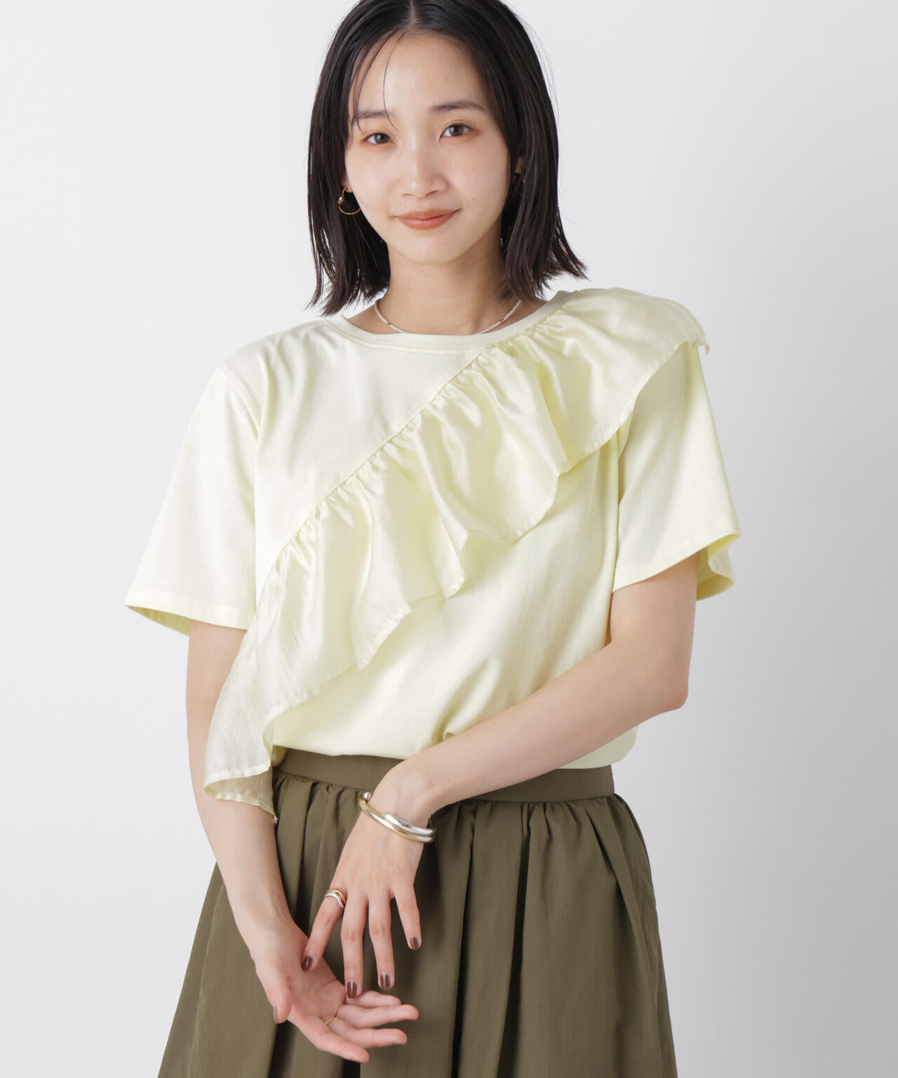 アシンメトリーフリル異素材コンビTシャツ 6736224300