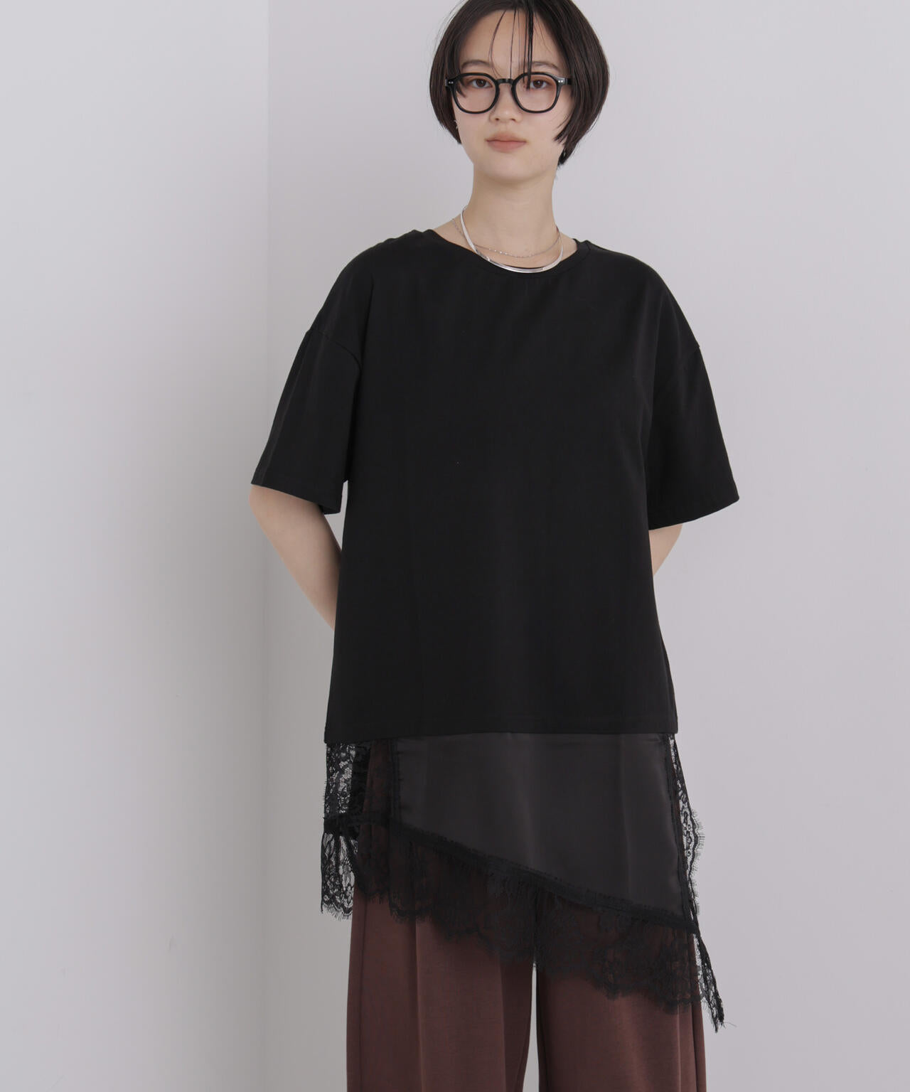アシメレースヘムドッキングカットトップス 6736224303