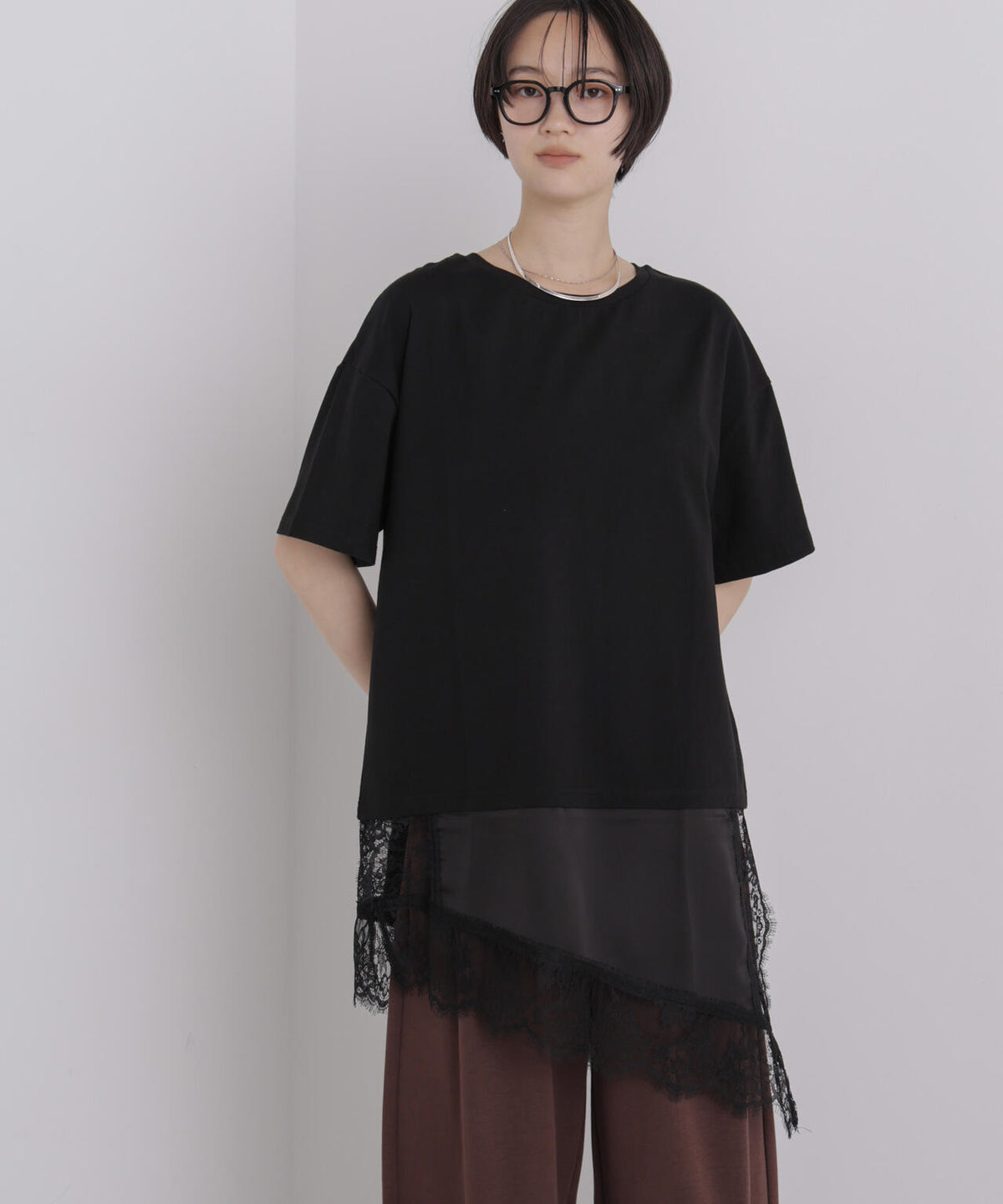 アシメレースヘムドッキングカットトップス 6736224303