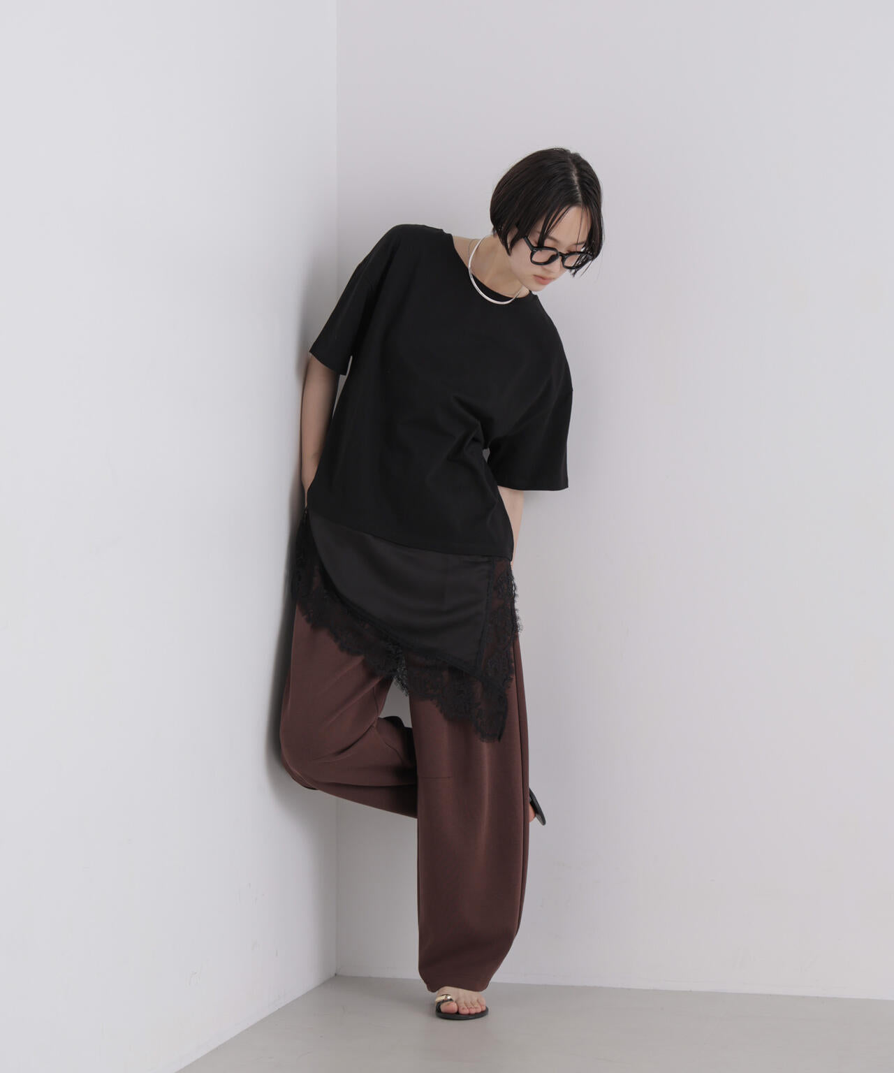 アシメレースヘムドッキングカットトップス 6736224303