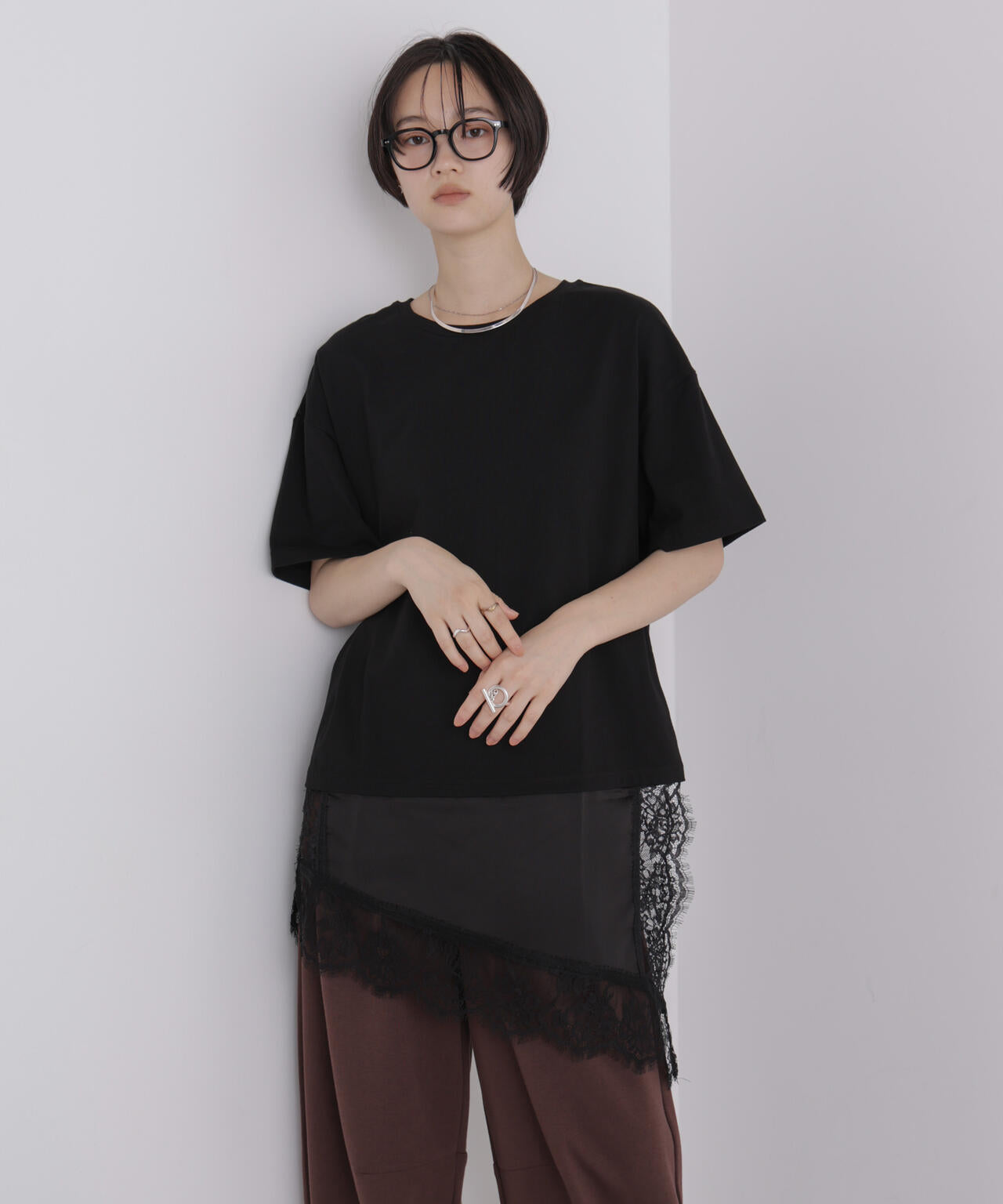 アシメレースヘムドッキングカットトップス 6736224303