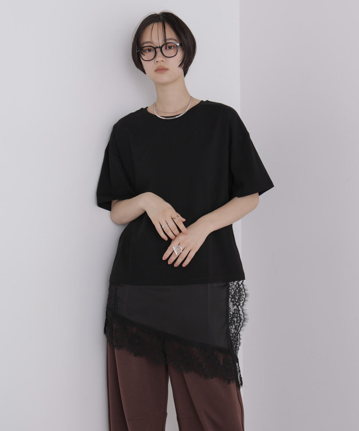 アシメレースヘムドッキングカットトップス 6736224303