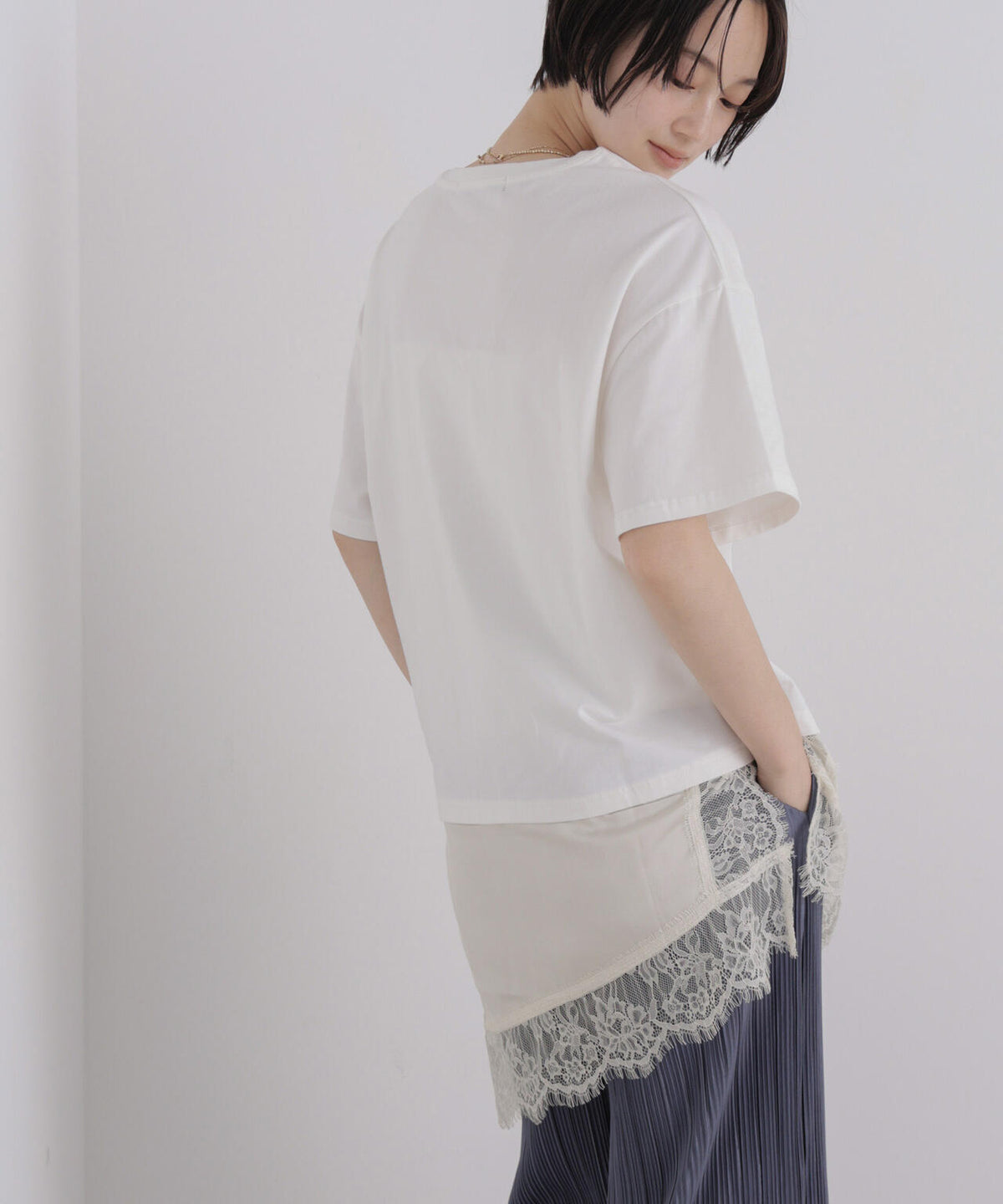 アシメレースヘムドッキングカットトップス 6736224303