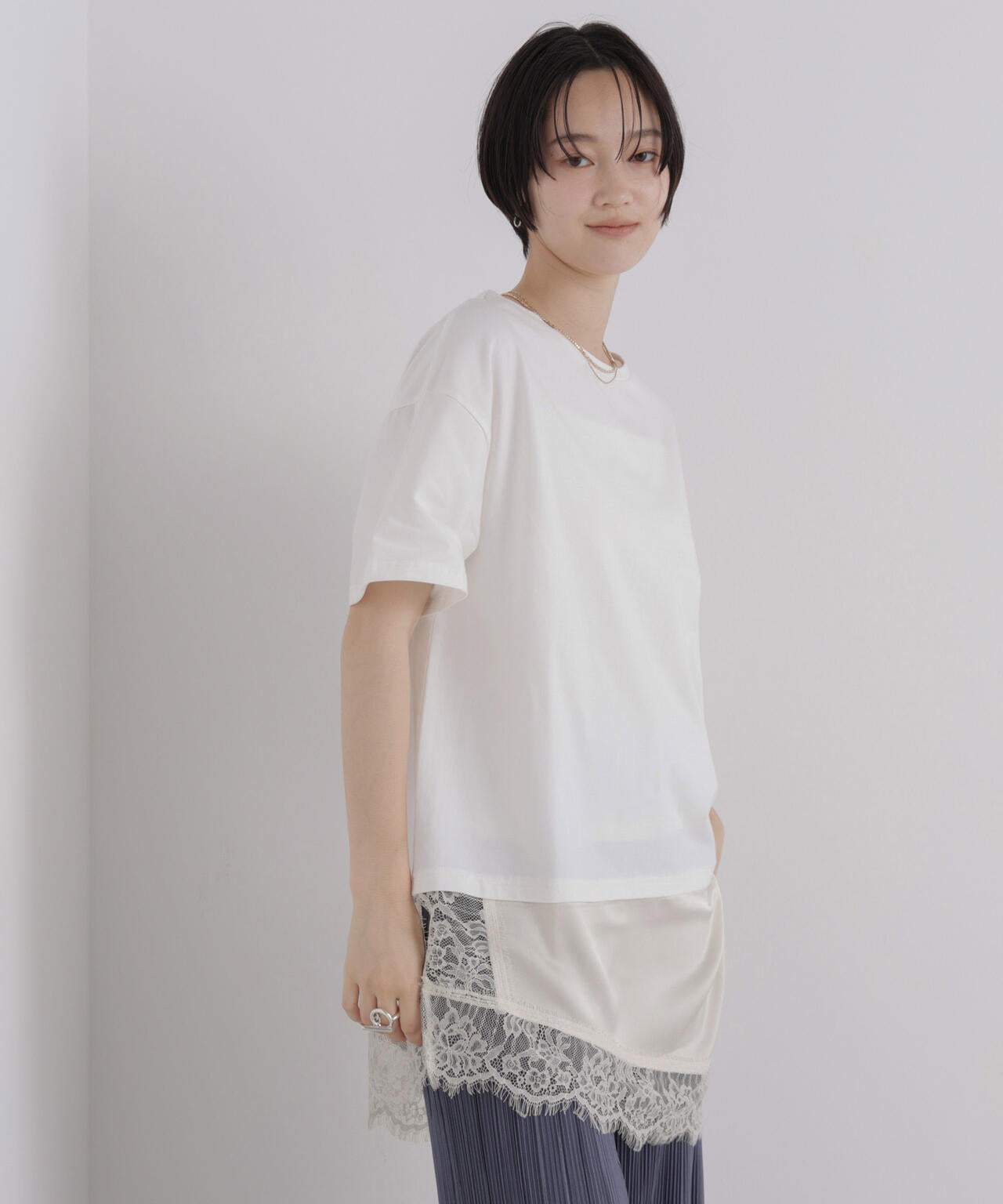 アシメレースヘムドッキングカットトップス 6736224303
