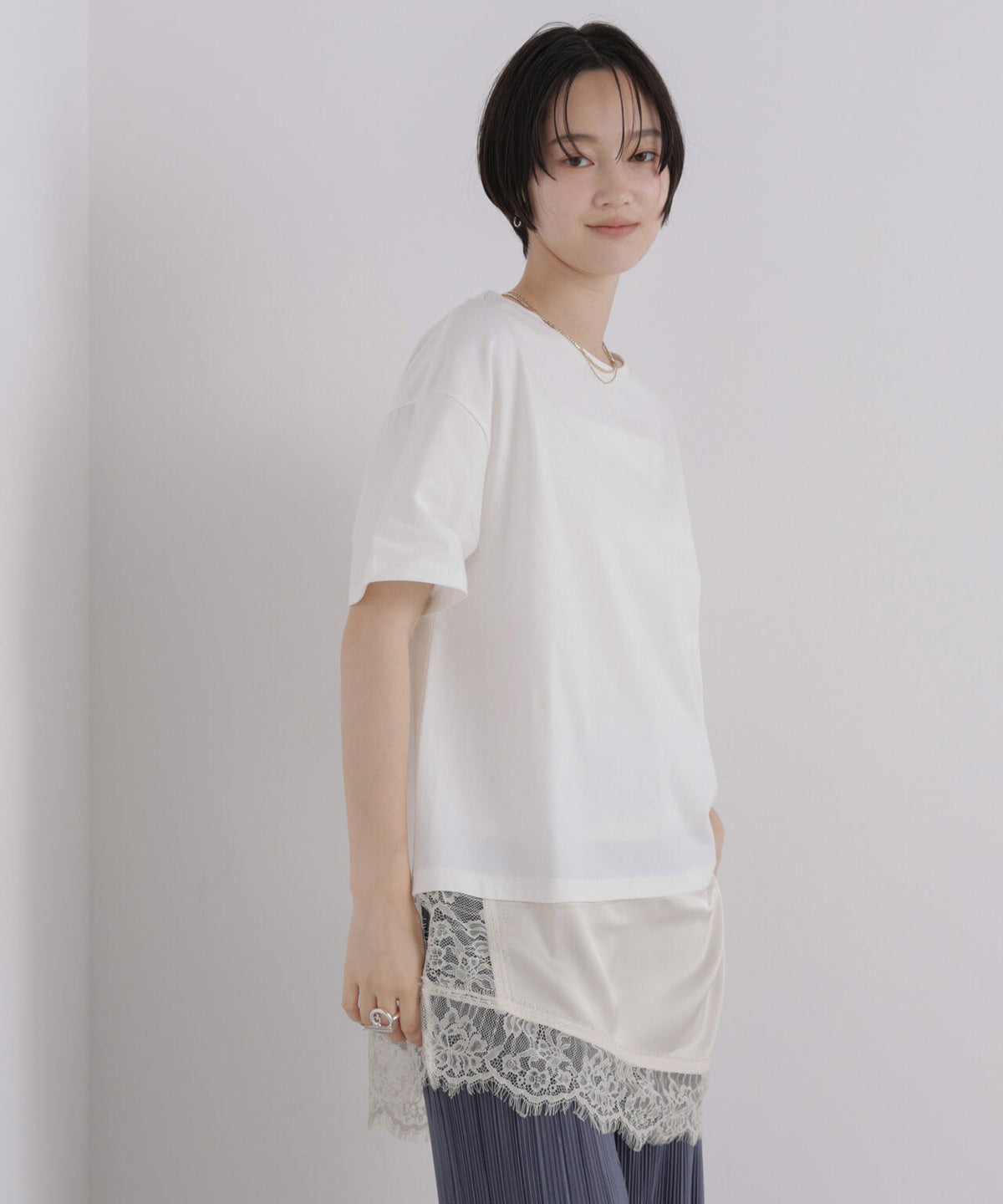 アシメレースヘムドッキングカットトップス 6736224303