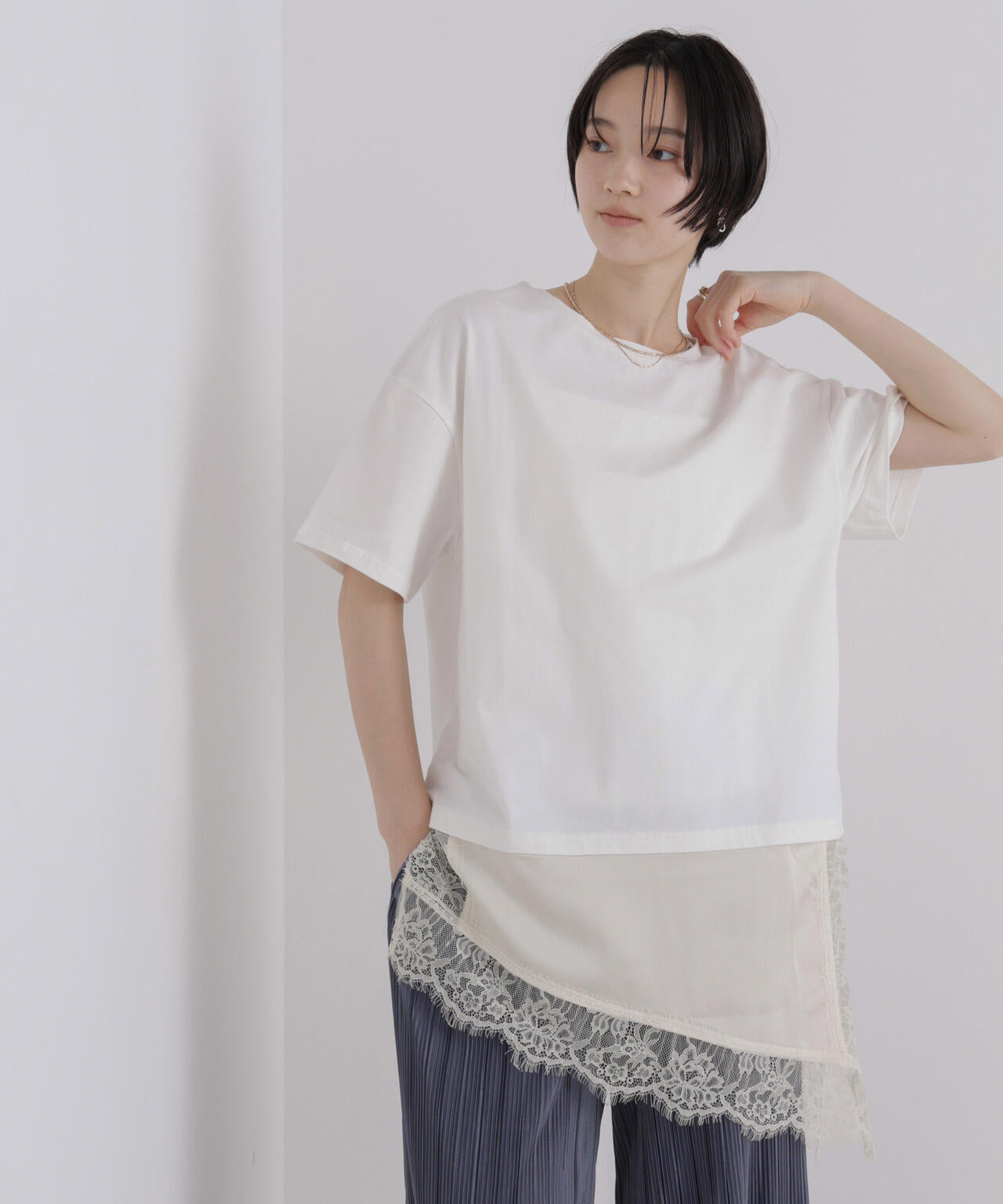 アシメレースヘムドッキングカットトップス 6736224303