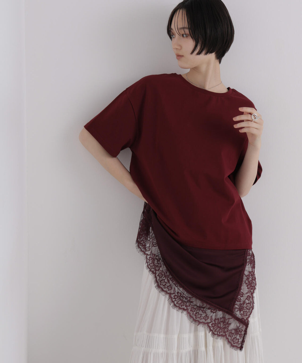 アシメレースヘムドッキングカットトップス 6736224303
