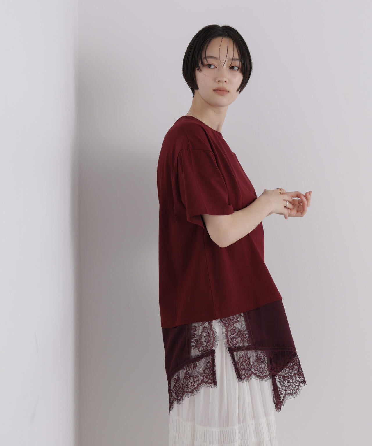 アシメレースヘムドッキングカットトップス 6736224303