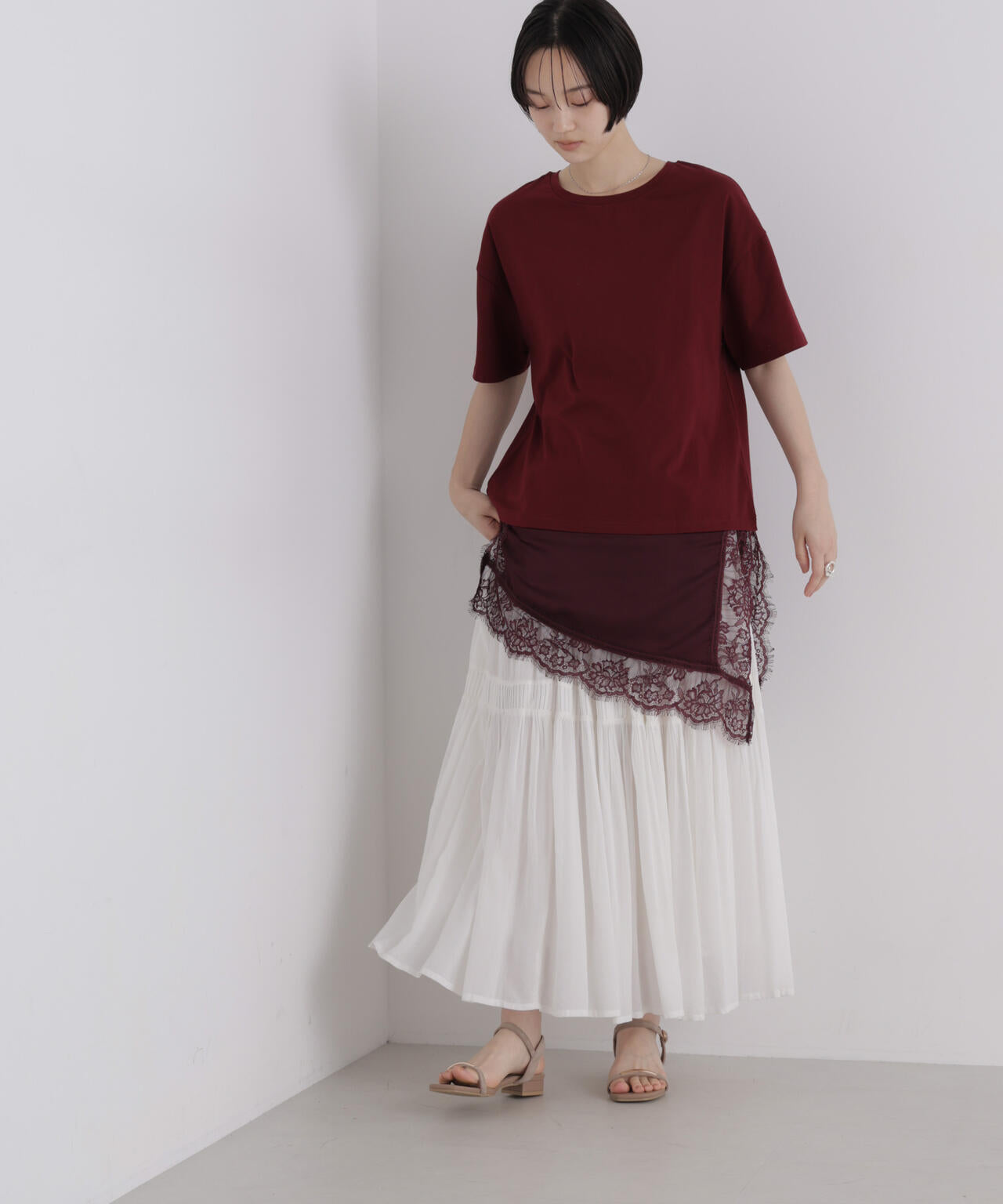 アシメレースヘムドッキングカットトップス 6736224303