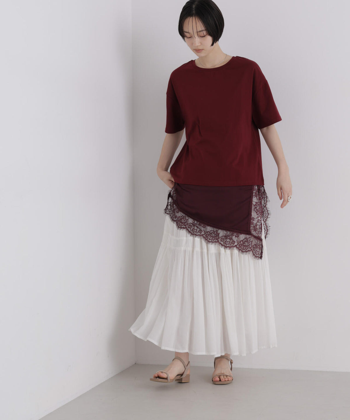 アシメレースヘムドッキングカットトップス 6736224303