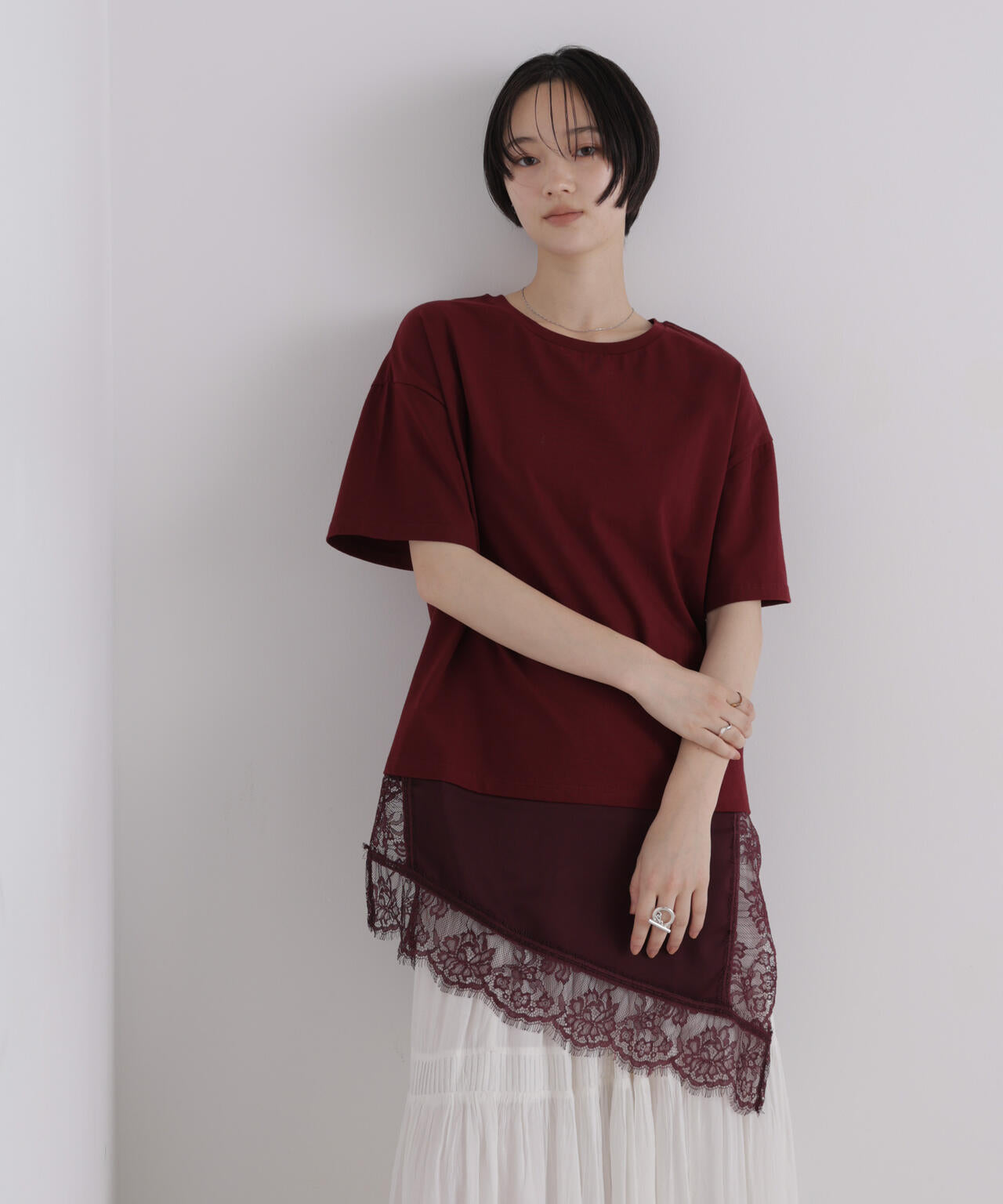 アシメレースヘムドッキングカットトップス 6736224303
