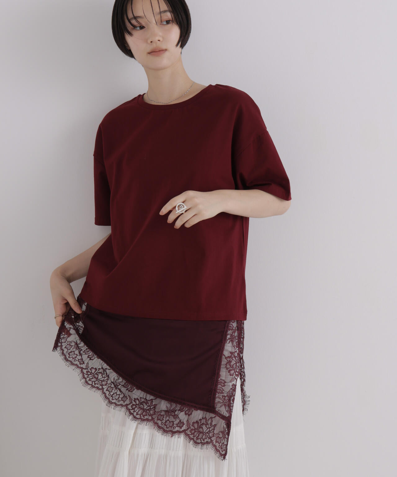 アシメレースヘムドッキングカットトップス 6736224303