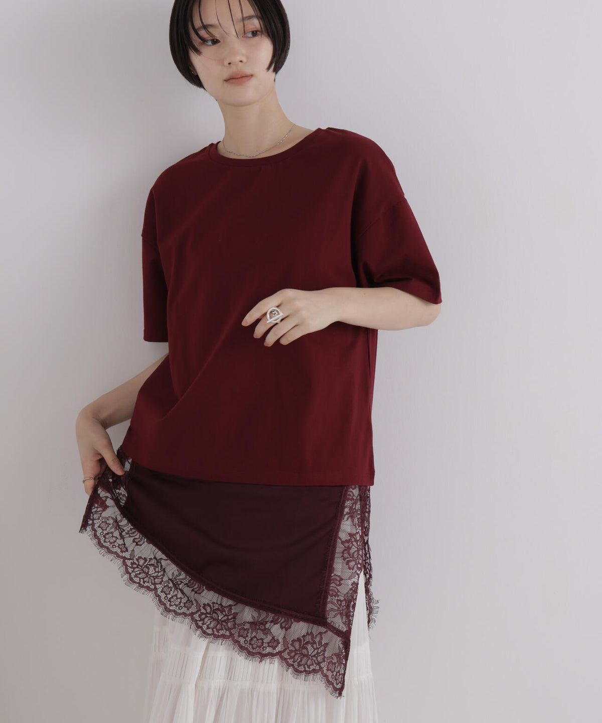 アシメレースヘムドッキングカットトップス 6736224303