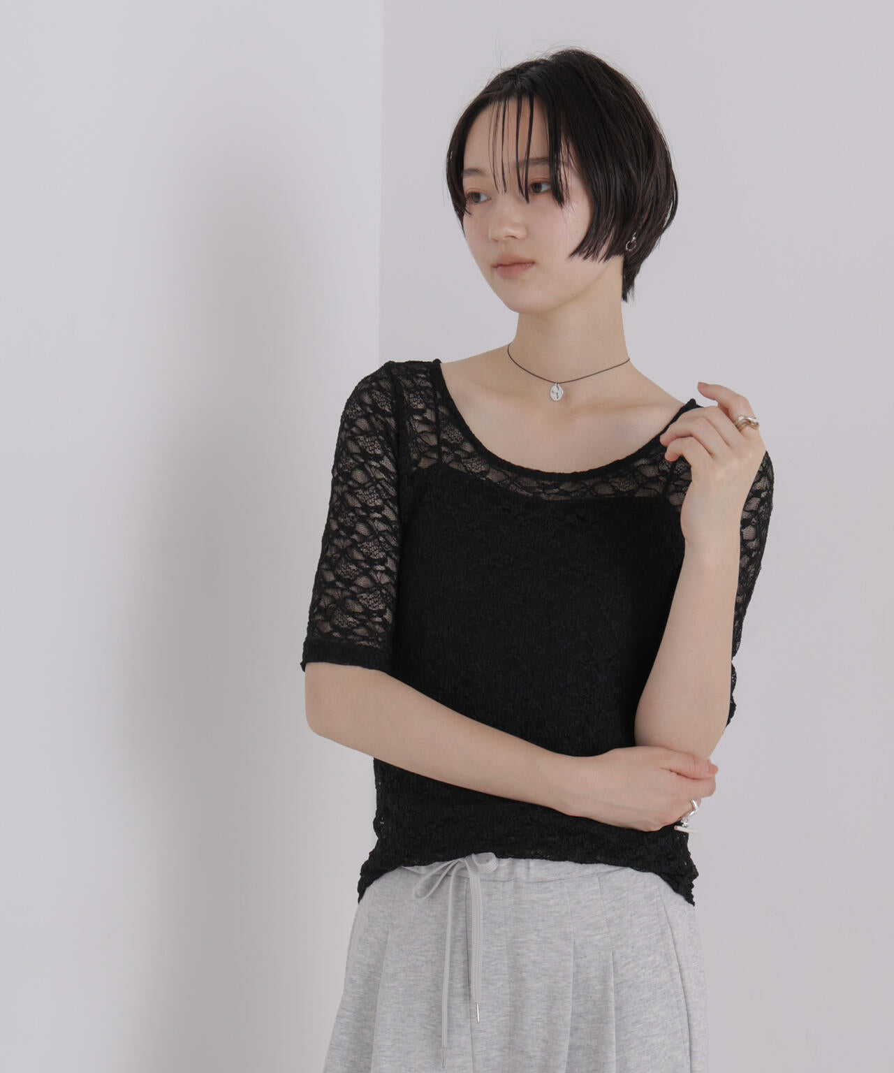 前後2wayシアーストレッチレーストップス 6736224304