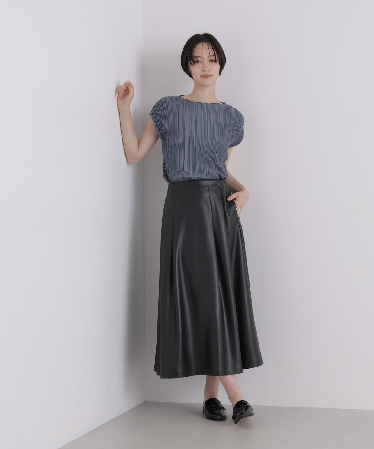 プリーツカットノースリーブトップス(セットアップ可) 6736224306