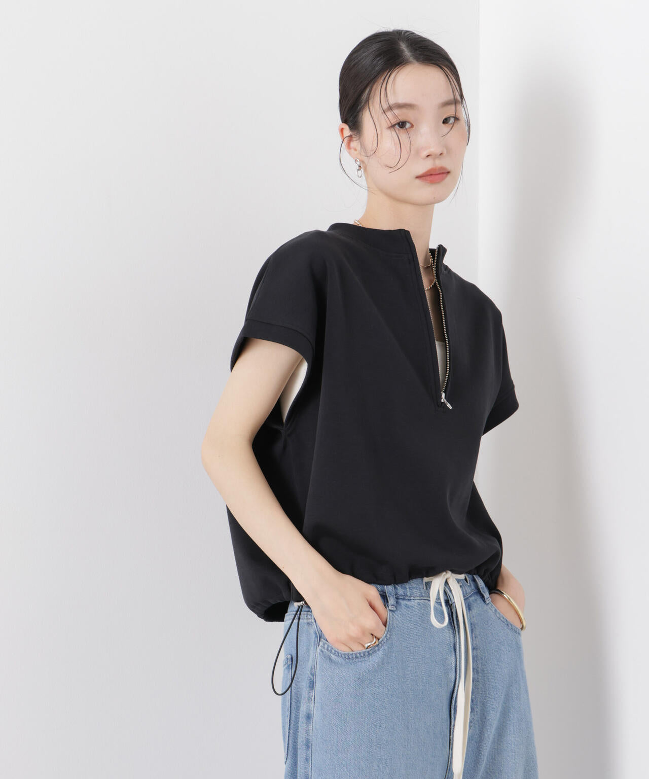 接触冷感ダンボールカットハーフジップトップス(セットアップ可) 6736224307