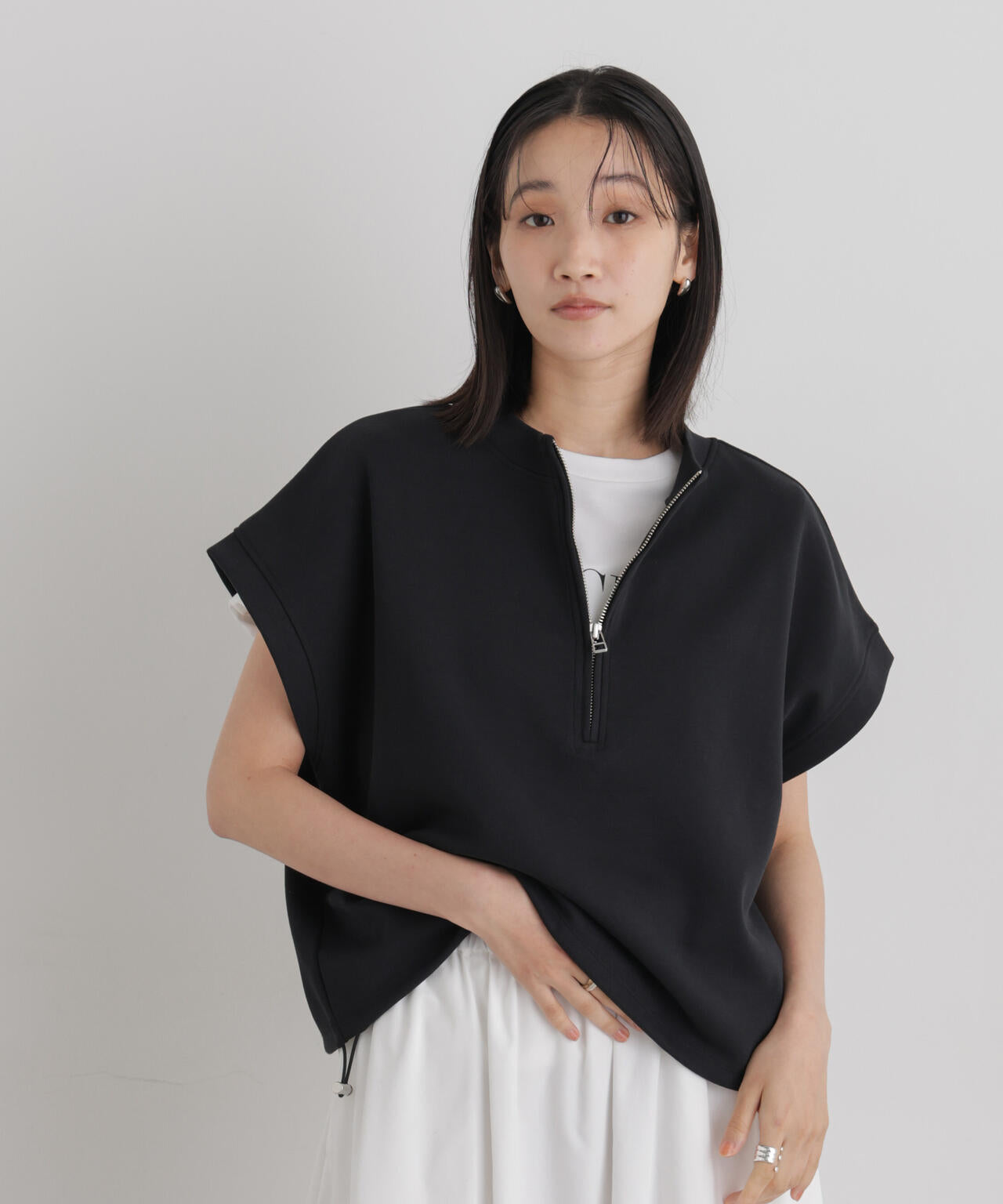 接触冷感ダンボールカットハーフジップトップス(セットアップ可) 6736224307