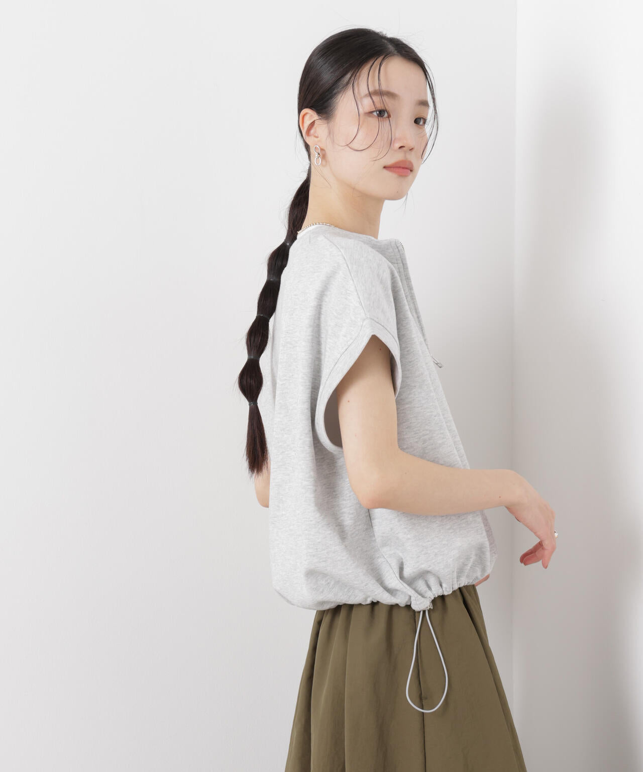 接触冷感ダンボールカットハーフジップトップス(セットアップ可) 6736224307