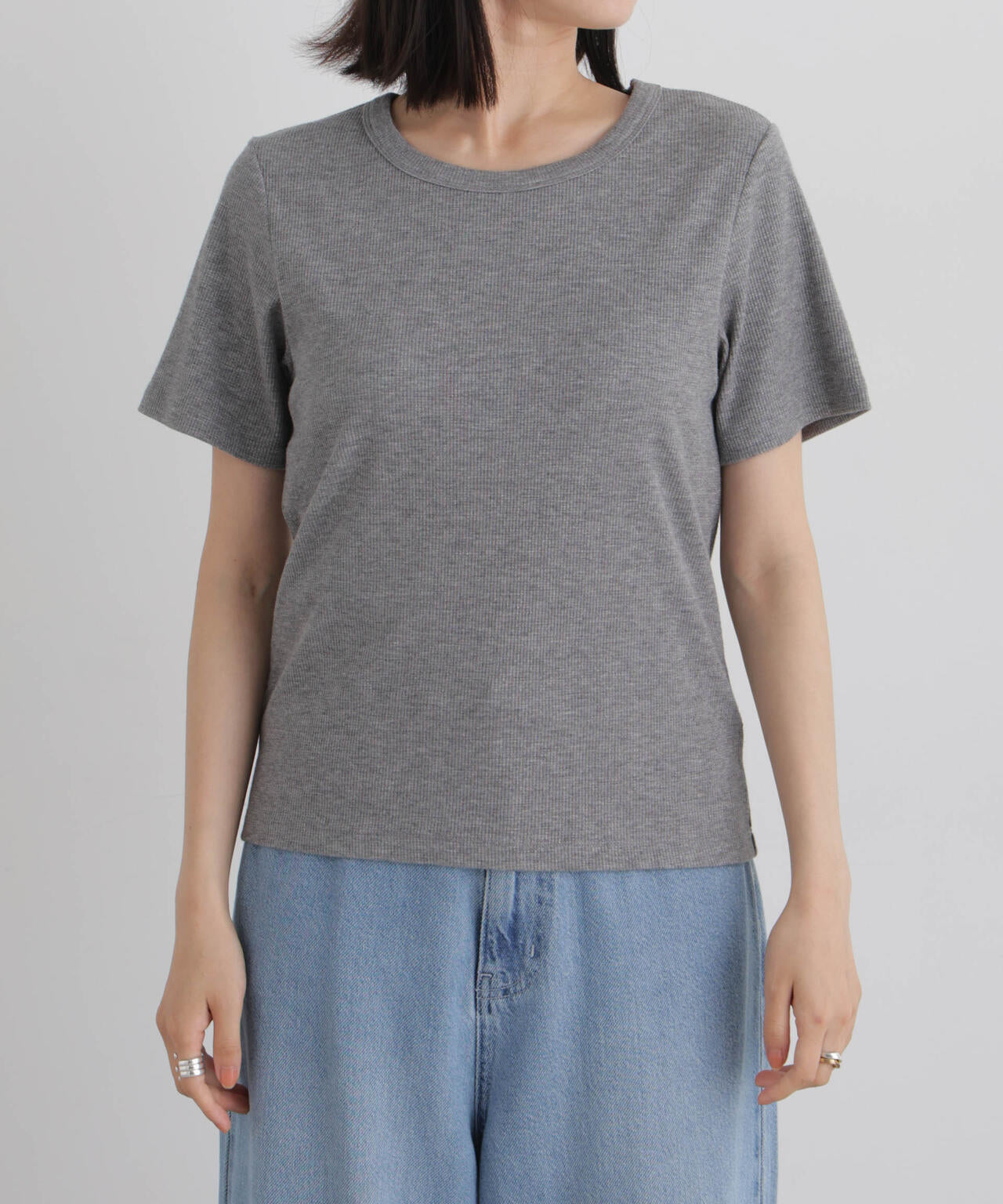 ラメリブカットクルーネックTシャツ 6736224308