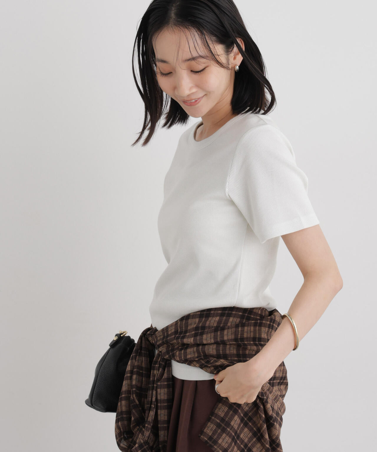 ラメリブカットクルーネックTシャツ 6736224308