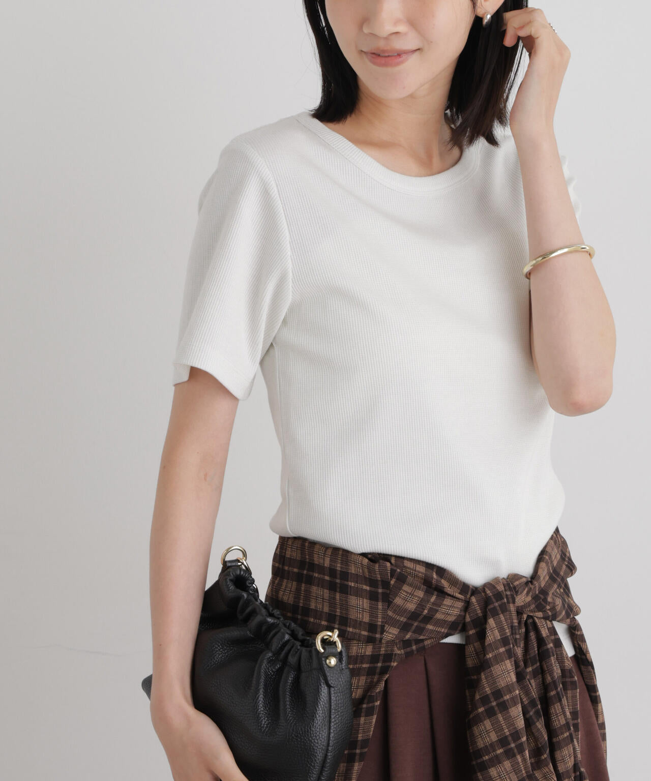 ラメリブカットクルーネックTシャツ 6736224308
