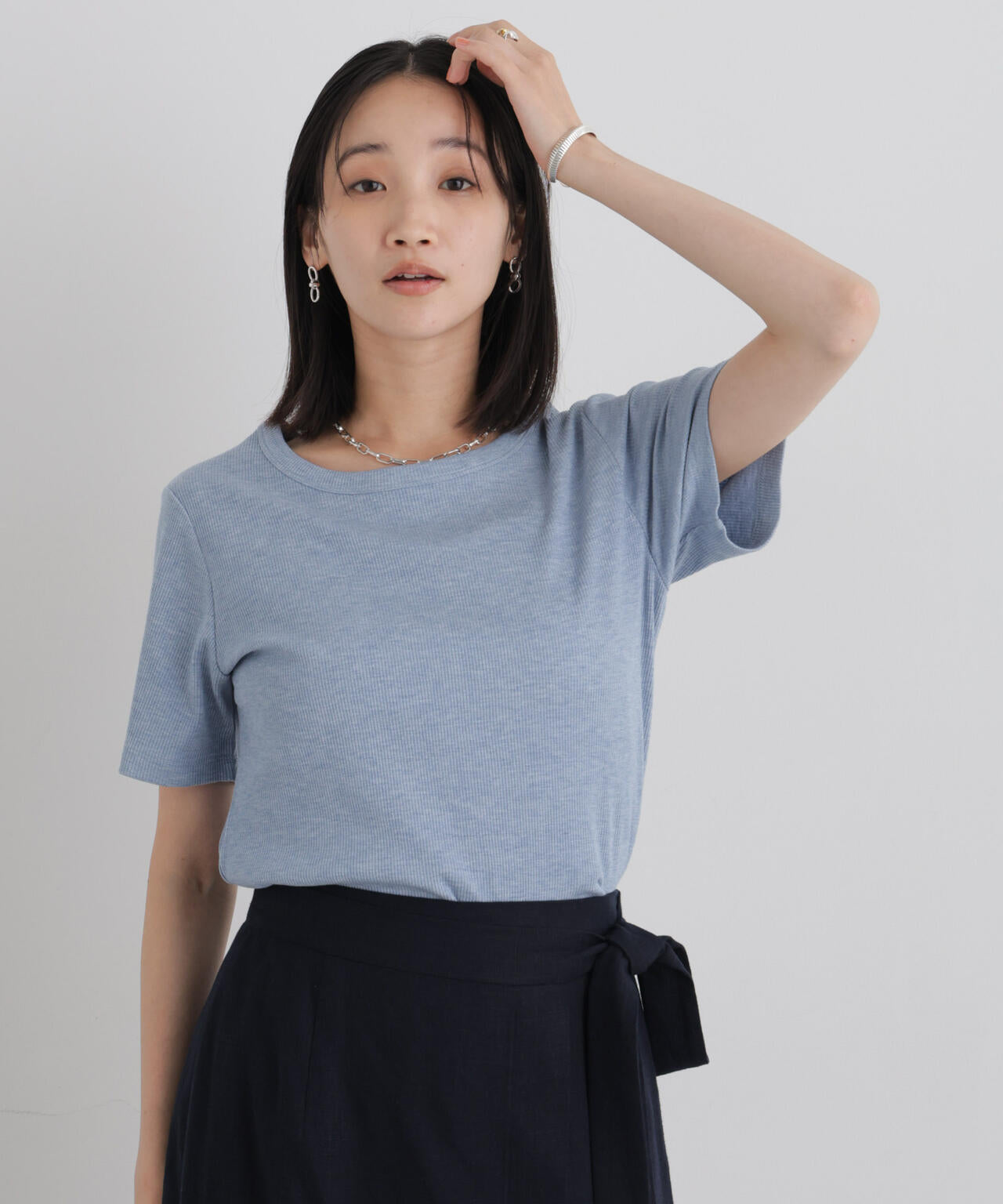 ラメリブカットクルーネックTシャツ 6736224308