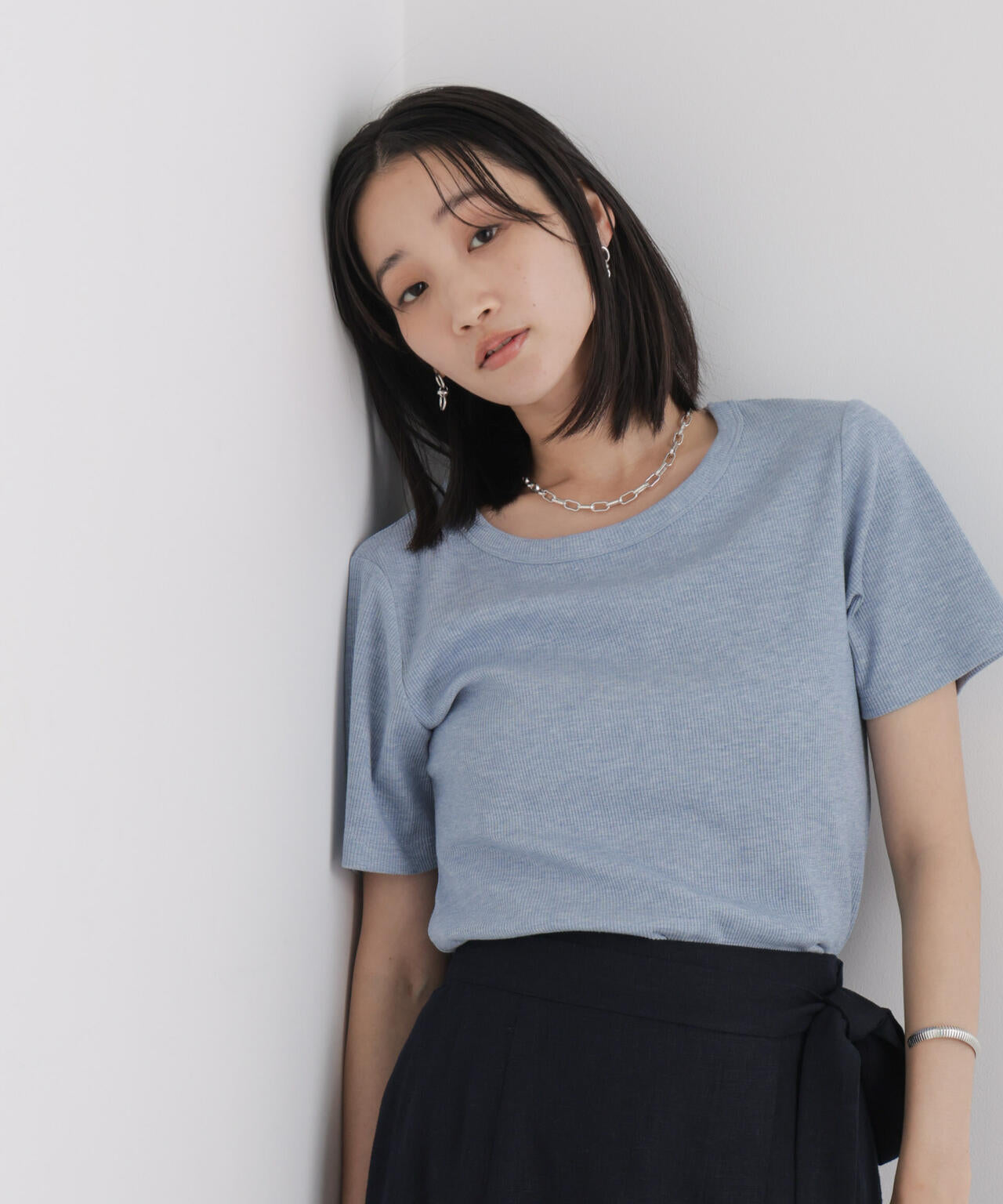 ラメリブカットクルーネックTシャツ 6736224308