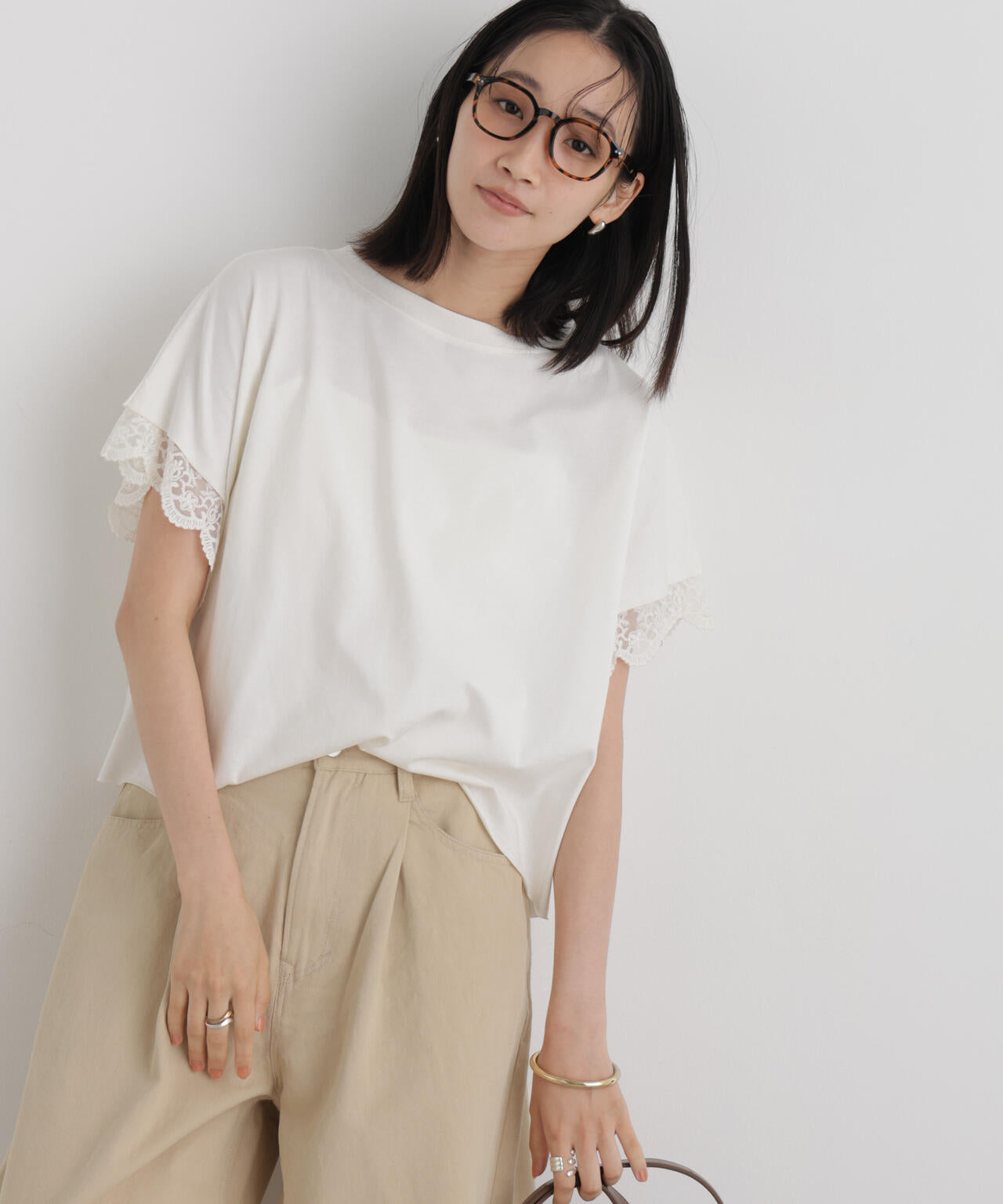 レースカフドルマンワイドカットトップス 6736224309