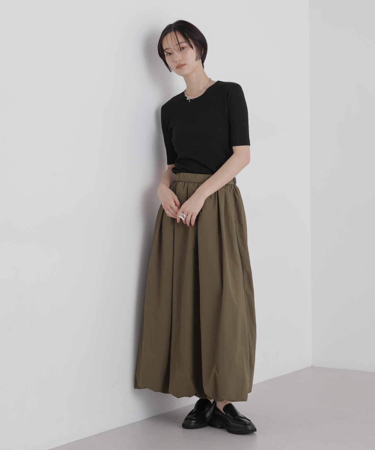 ソフトシアーリブクルーネック半袖トップス 6736224310