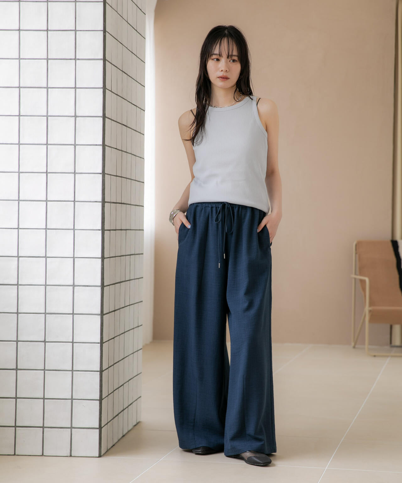 WEB限定/多機能素材 ギャザータックイージーパンツ(セットアップ可) 6736227303