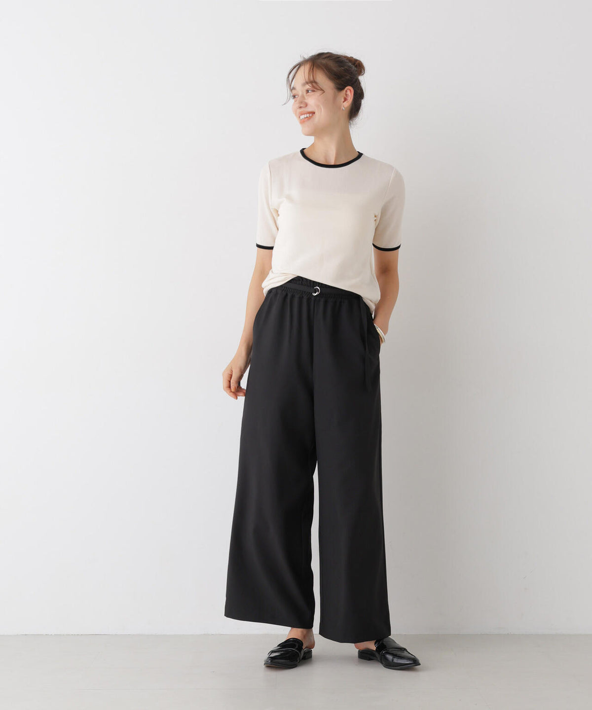 ベルト付きツイルワイドパンツ(セットアップ可) 6736227308
