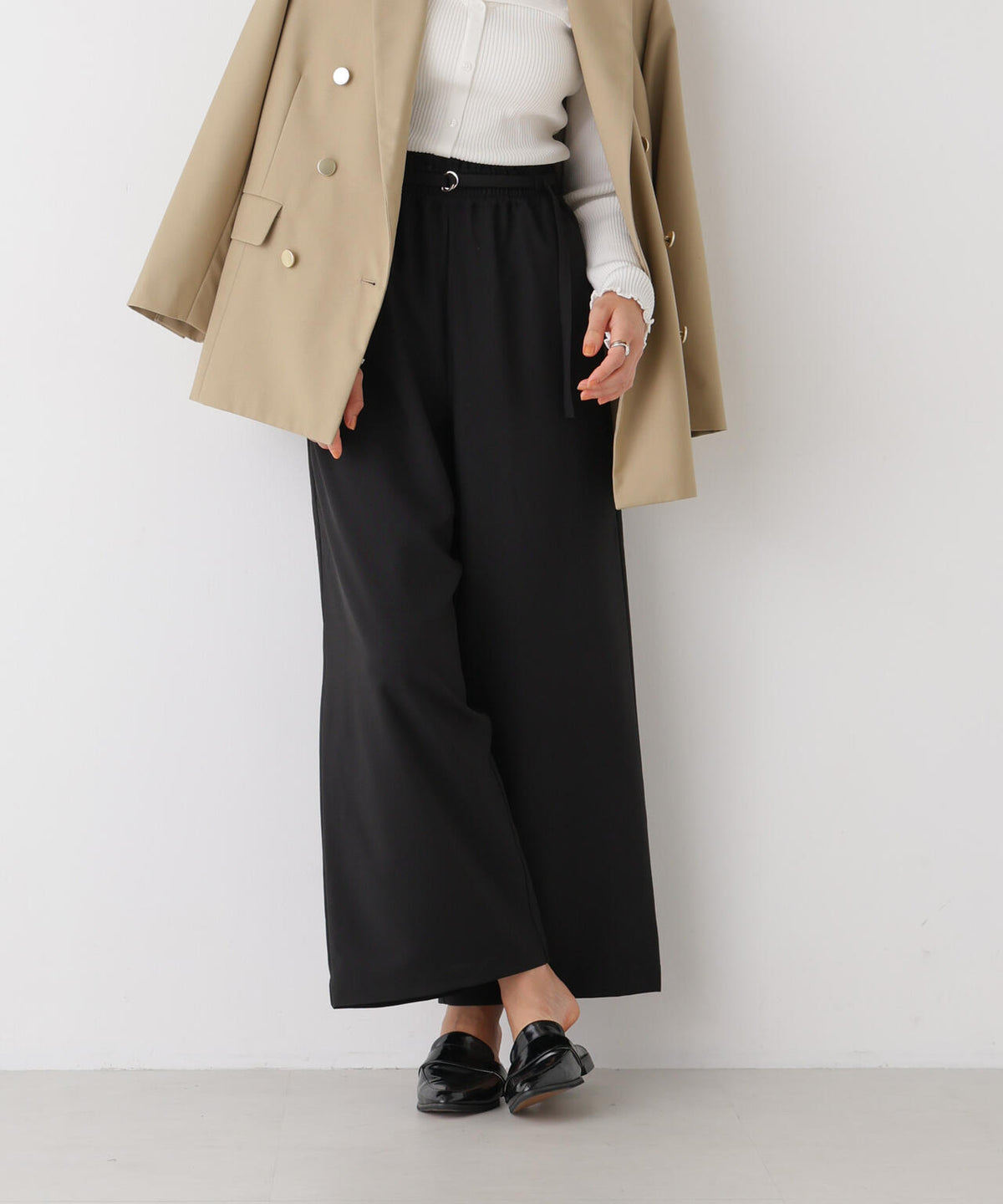 ベルト付きツイルワイドパンツ(セットアップ可) 6736227308