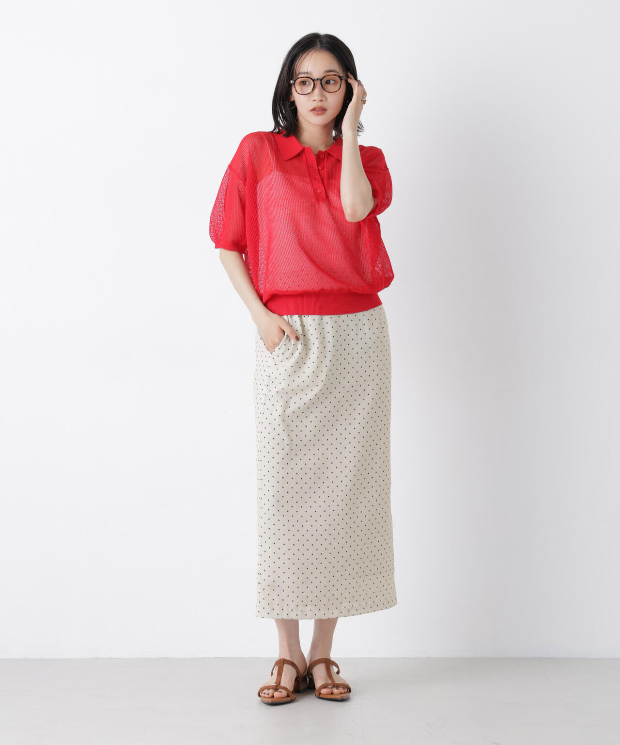 ストレートラインドットスカート(セットアップ可) 6736230302
