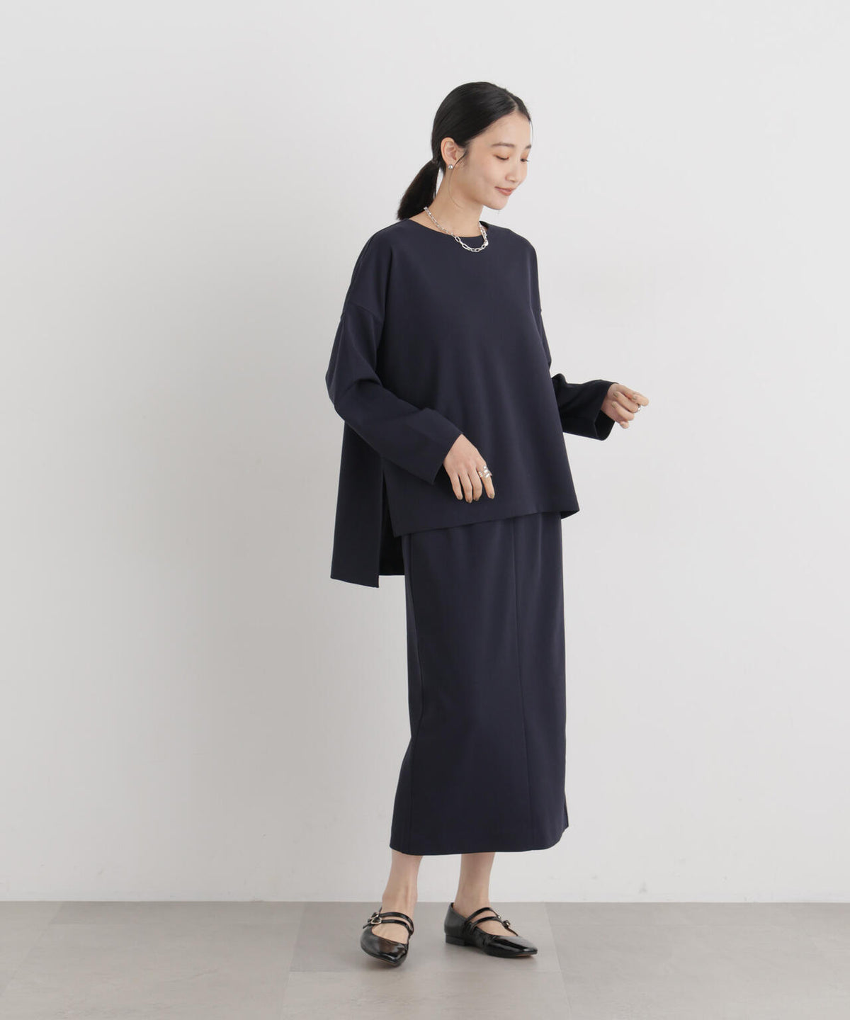 ストレッチカットジョーゼットIラインスカート(セットアップ可) 6736230319