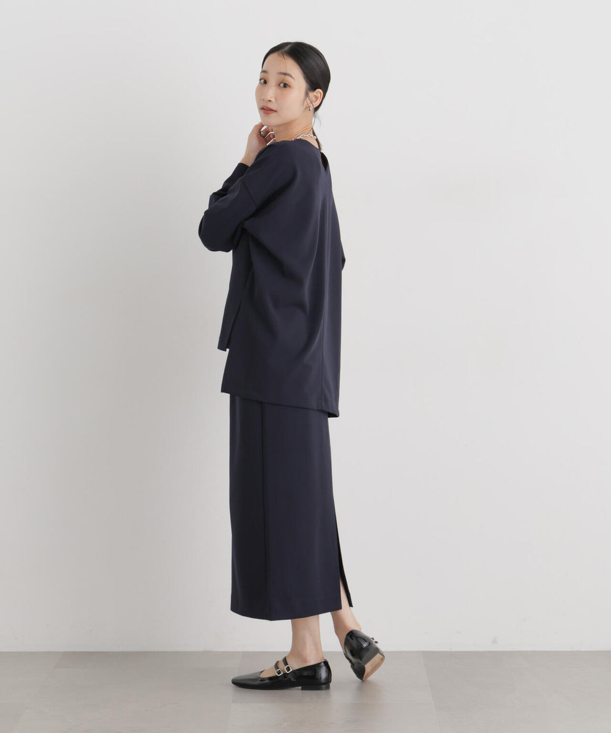 ストレッチカットジョーゼットIラインスカート(セットアップ可) 6736230319