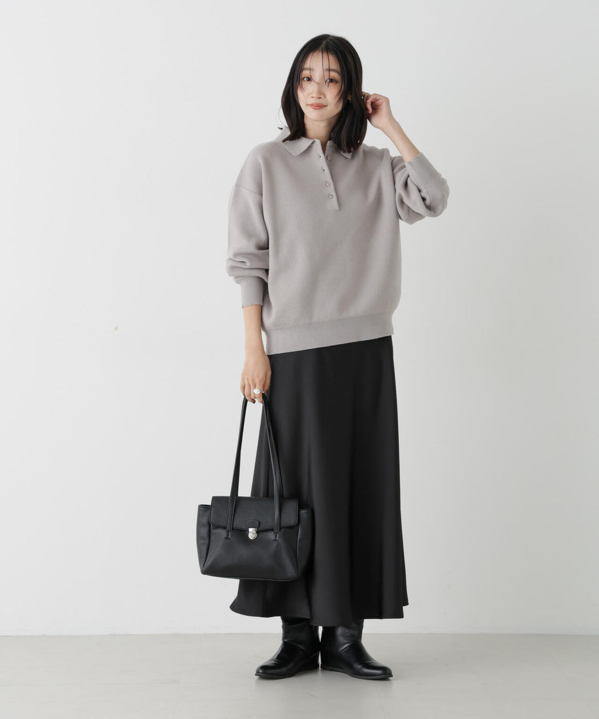 スクエアフラップロングショルダーボストンバッグ 6736232305