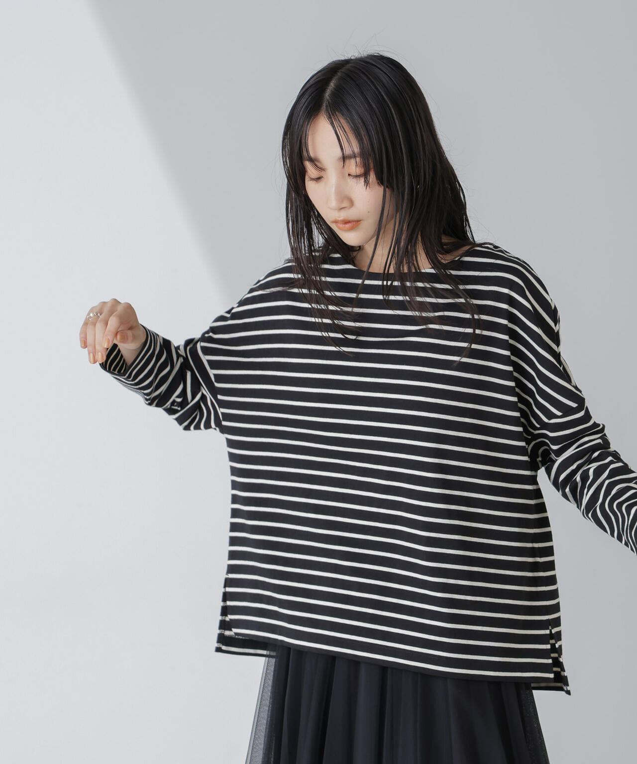 WEB限定/ボーダーワイドドロップトップス 6754123303