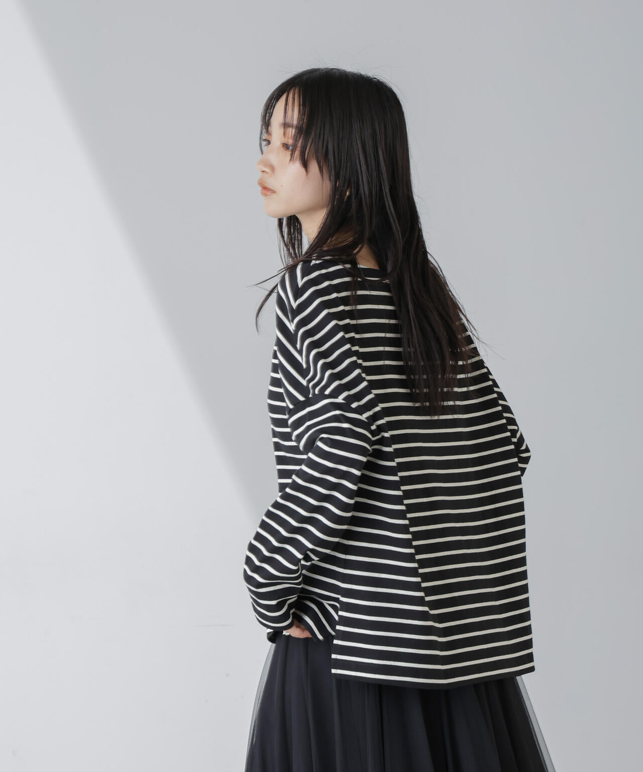 WEB限定/ボーダーワイドドロップトップス 6754123303