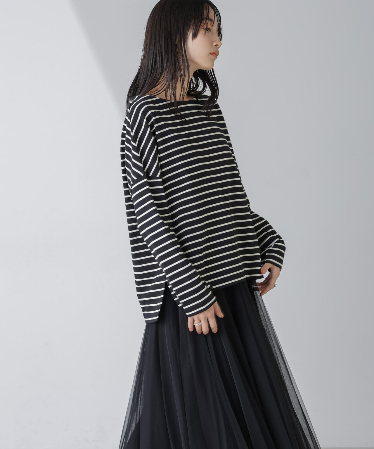 WEB限定/ボーダーワイドドロップトップス 6754123303