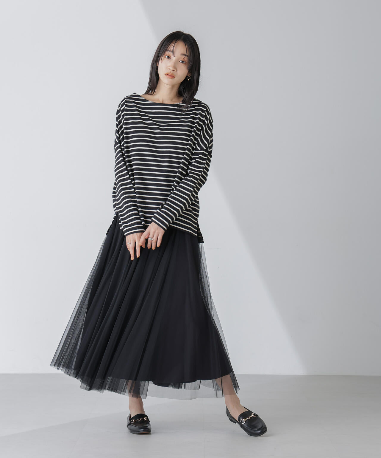 WEB限定/ボーダーワイドドロップトップス 6754123303