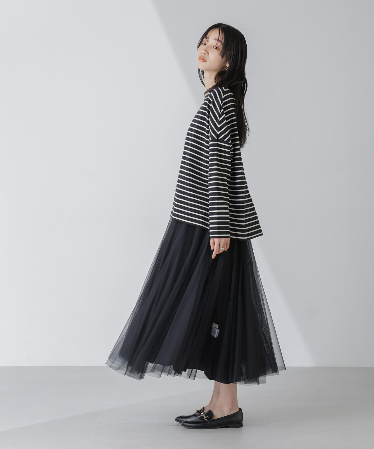 WEB限定/ボーダーワイドドロップトップス 6754123303