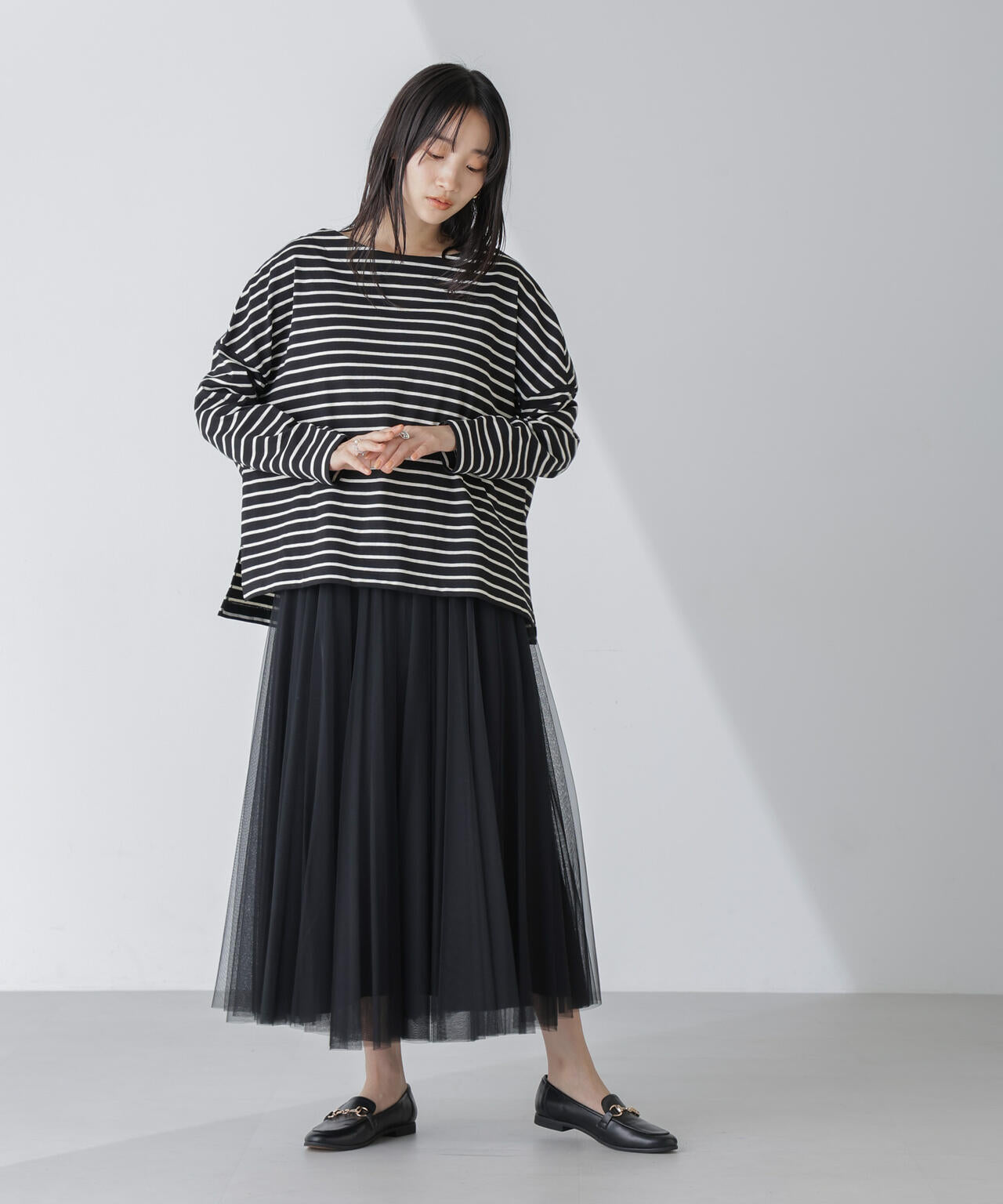 WEB限定/ボーダーワイドドロップトップス 6754123303