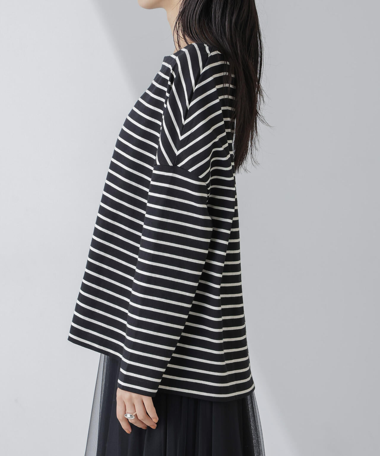 WEB限定/ボーダーワイドドロップトップス 6754123303