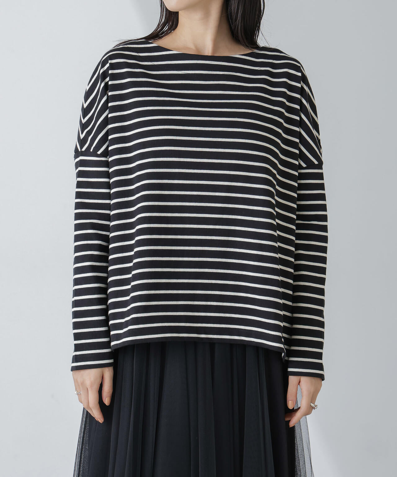 WEB限定/ボーダーワイドドロップトップス 6754123303