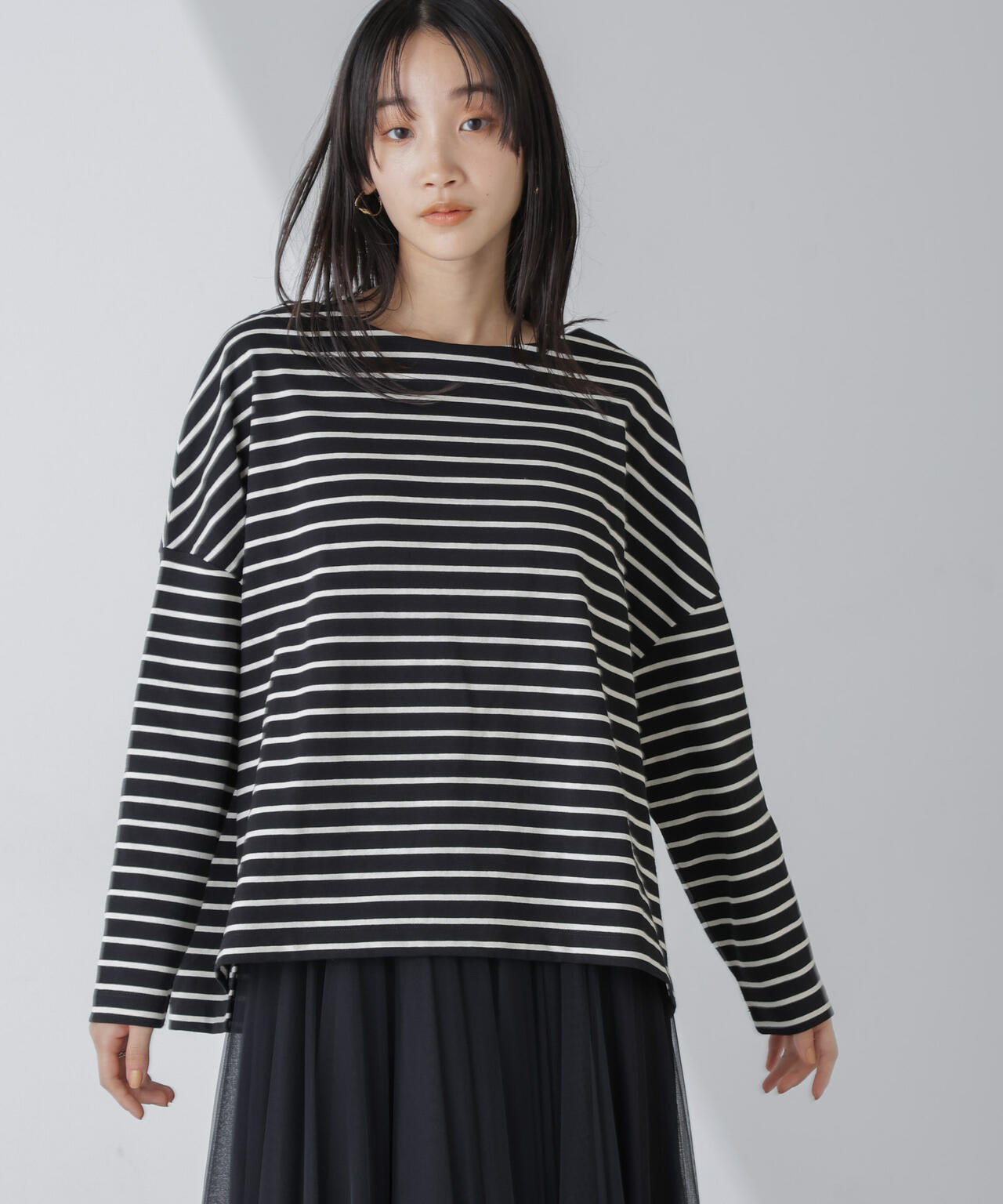 WEB限定/ボーダーワイドドロップトップス 6754123303